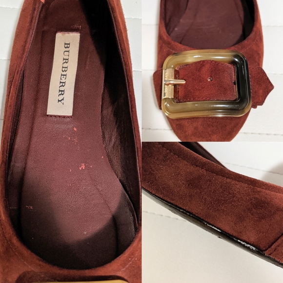 Burberry Burgundy Suede Keswick Buckle Flats - Picture 5 of 6